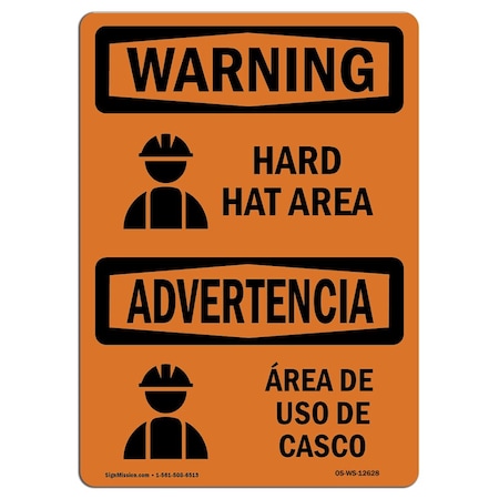 Signmission OSHA WARNING Sign, Hard Hat Area Bilingual, 14in X 10in Aluminum, 14" W, 10" H, Landscape OS-WS-A-1014-L-12628